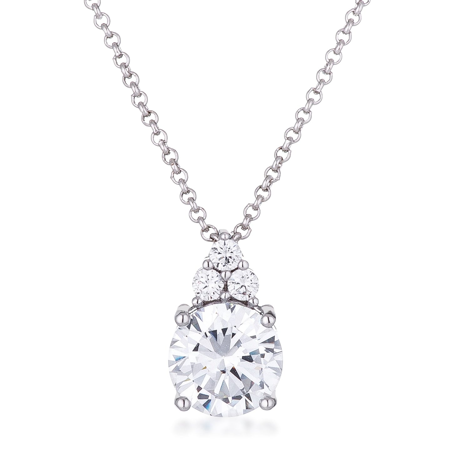 Avera Simple Plated 9mm Cubic Zirconia Pendant Necklace