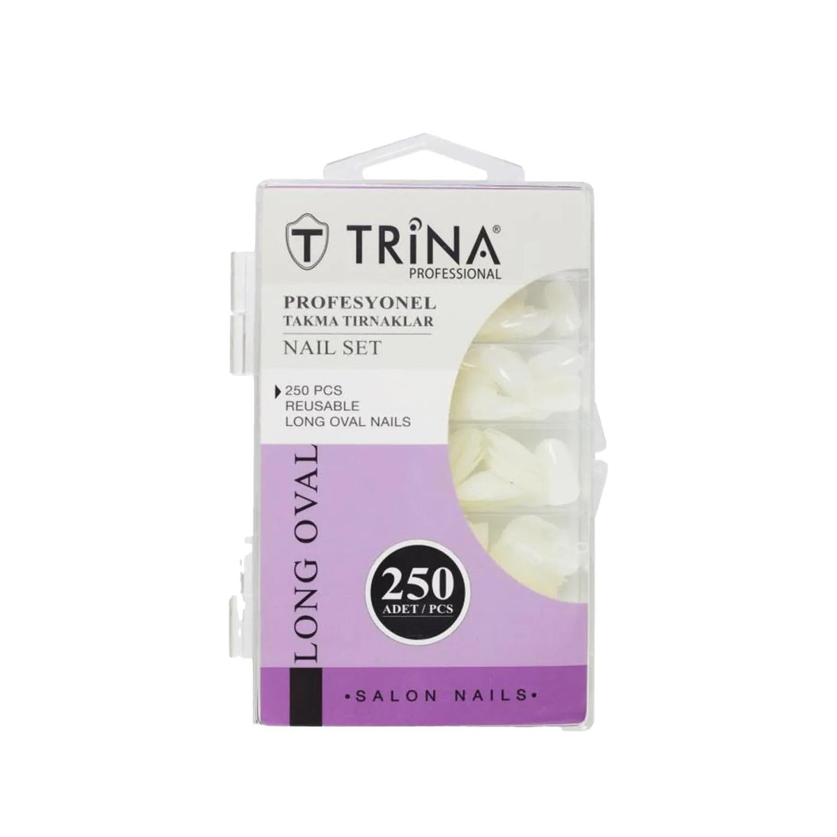Trina Long Oval False Nails 250 Pieces - Elegant Nail Enhancement for Beauty Enthusiasts