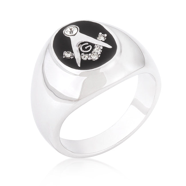 Avera Onyx Cubic Zirconia Masonic Ring in Polished Stainless Steel
