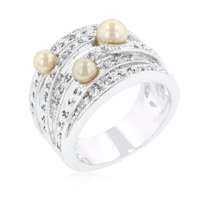 Avera Tulip Ring With Luminous Faux Pearls In Silver Tone