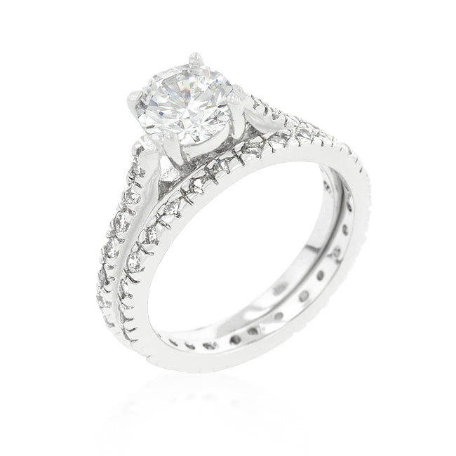 Avera Glistening Engagement Ring Set in Sterling Silver
