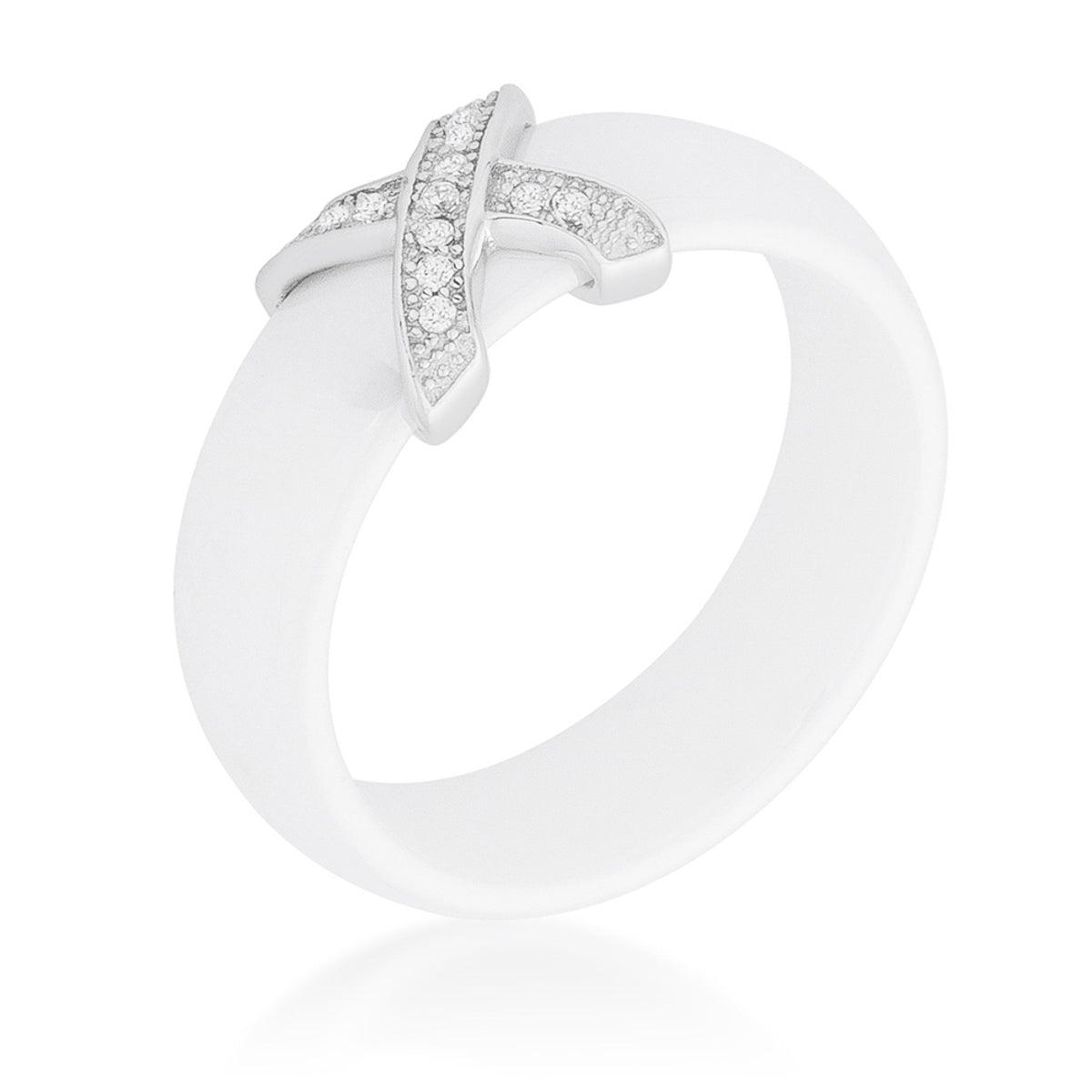 Avera Modern Classic X Ring in Polished White Gold Finish