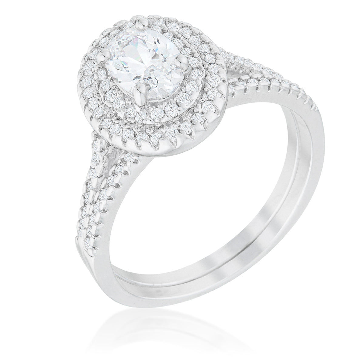 Avera Elegant Oval Wedding Ring Set in Sterling Silver