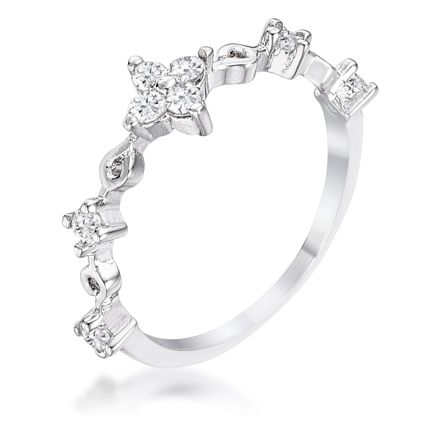 Avera .24Ct Plated Cz Mini Floral Half Eternity Stackable Band