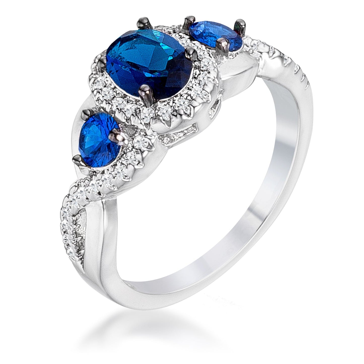 Avera 1.43Ct Hematite Plated Mystic And Cubic Zirconia Three Stone Twisted Shank Ring