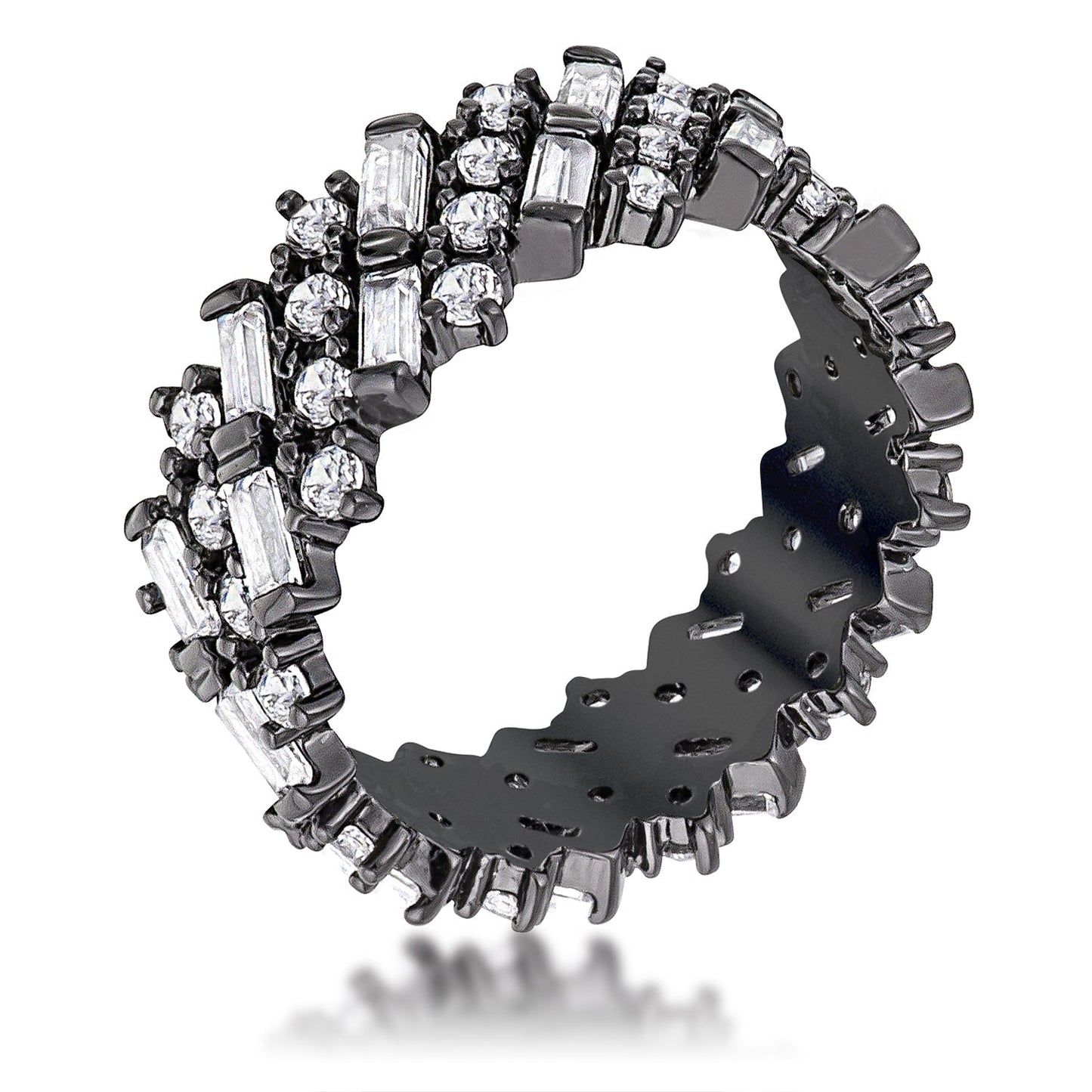 Avera Hematite Cz Alternating Baguette Round Eternity Band