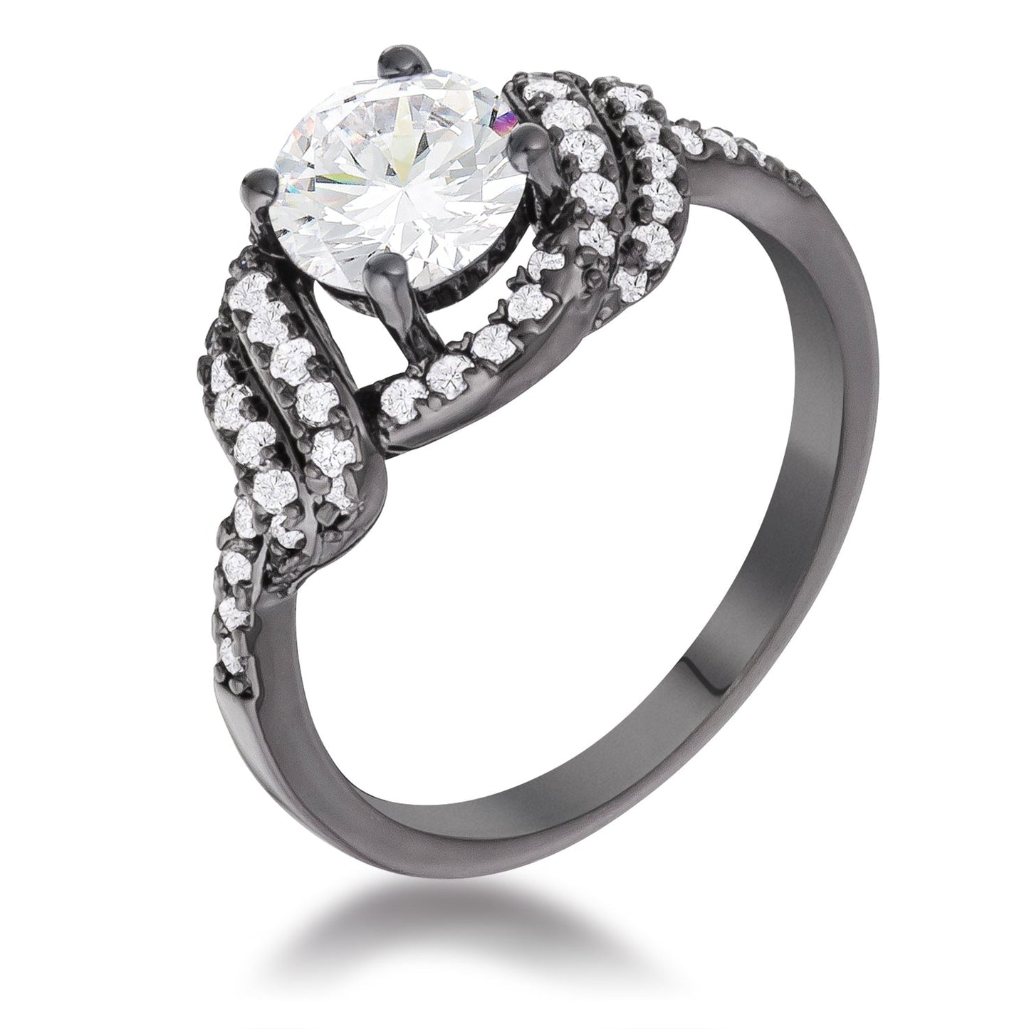 Avera Hematite Round Parallel Pave Twist Ring