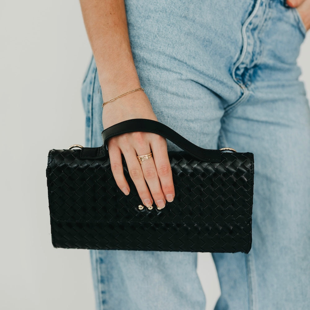 Urban Foldover Woven Vegan Leather Convertible Clutch