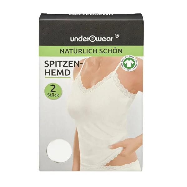 Kadõn Dantelli: Organic Cotton Women's Underwear Tank Top 2-Pack - Comfortable Lace Trim Camisole & Basic White Tee