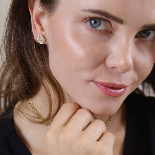 18k Gold Filled Cowrie CZ Stud Earrings