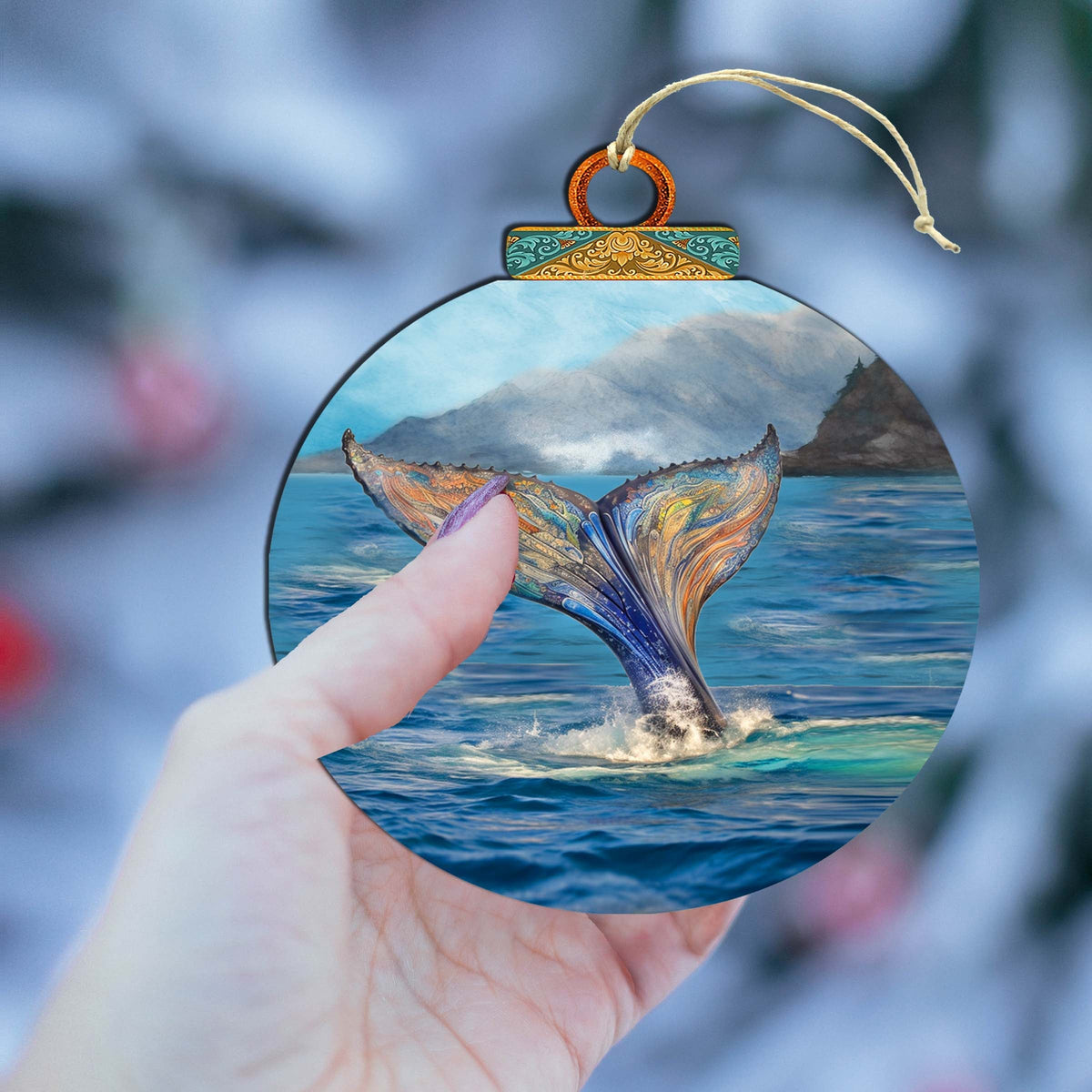 Iridescent Humpback's Tail Wooden Ornaments by G.Debrekht - Wildlife Holiday Decor - 870043