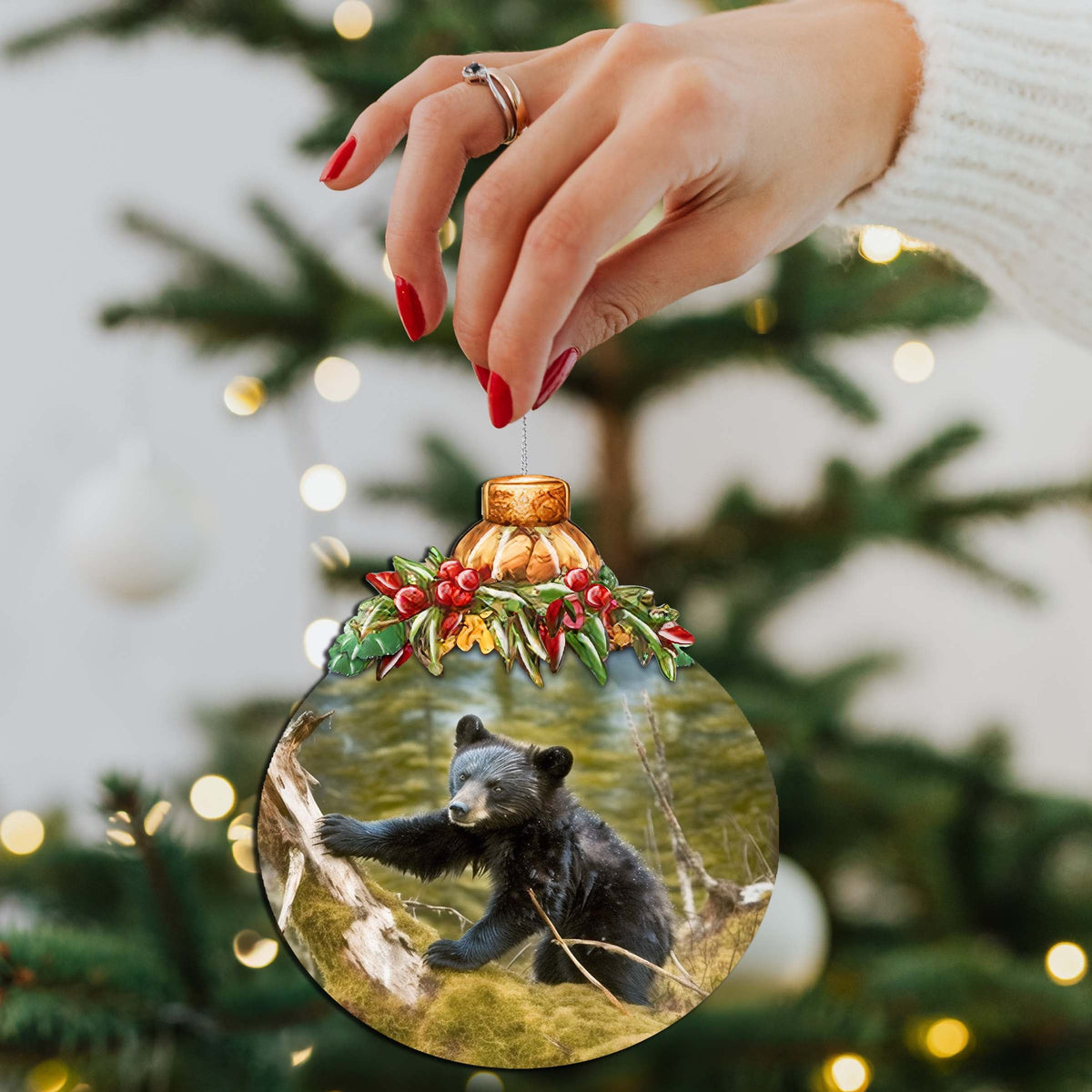 Black Bear Cubs in Alaskan Woods Wooden Ornaments by G.Debrekht - Wildlife Holiday Decor - 870038