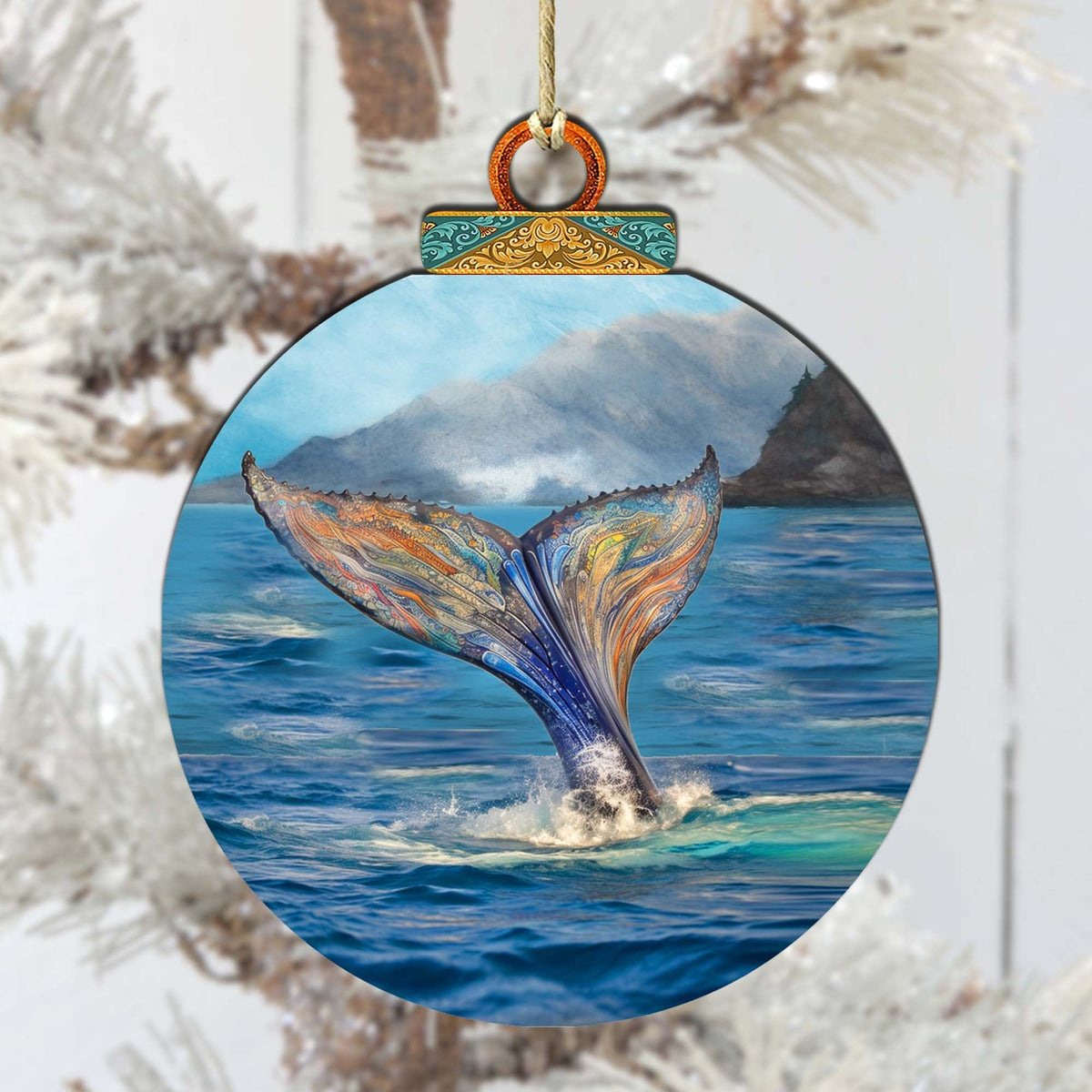 Iridescent Humpback's Tail Wooden Ornaments by G.Debrekht - Wildlife Holiday Decor - 870043