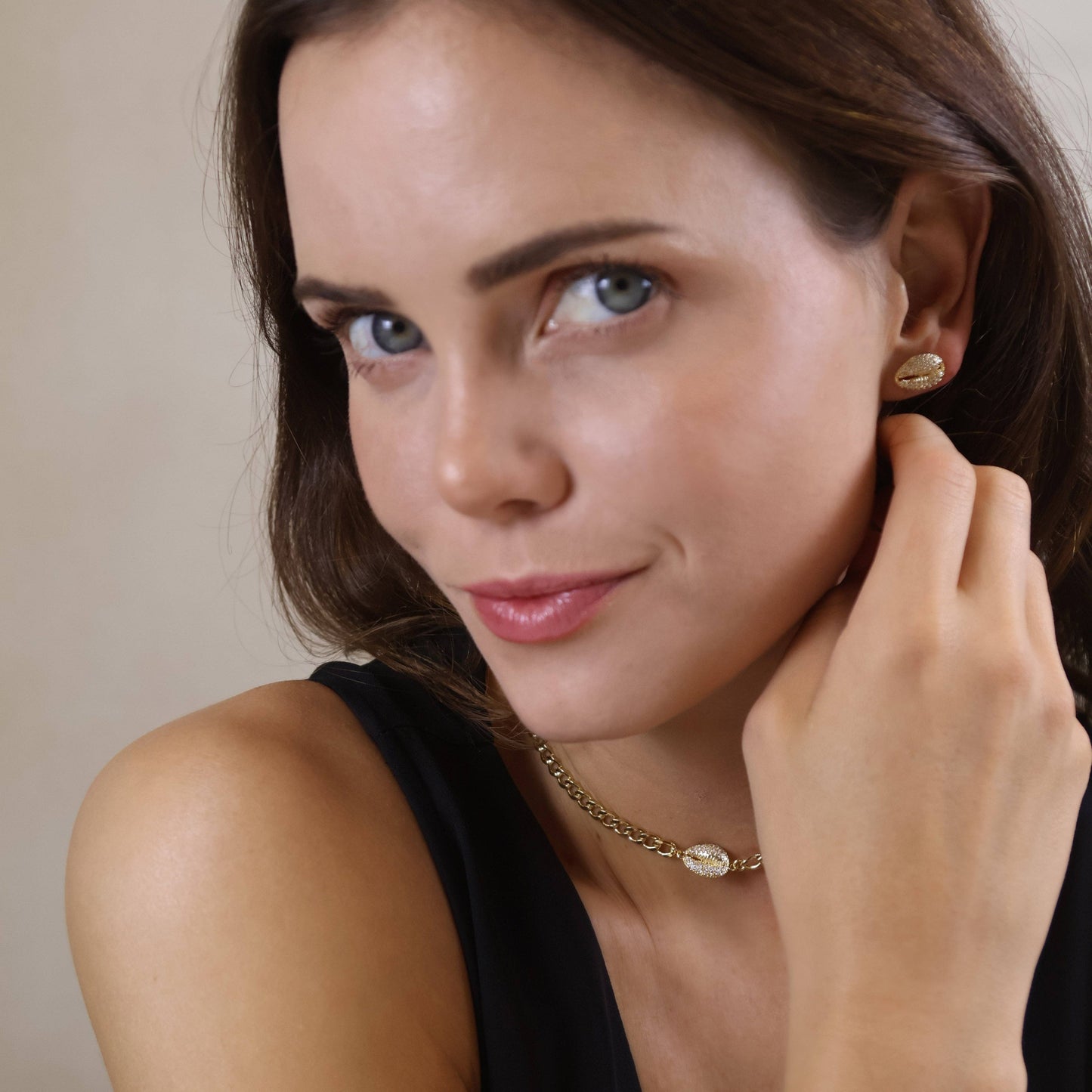 18K Gold Filled Cowrie CZ Stud Earrings