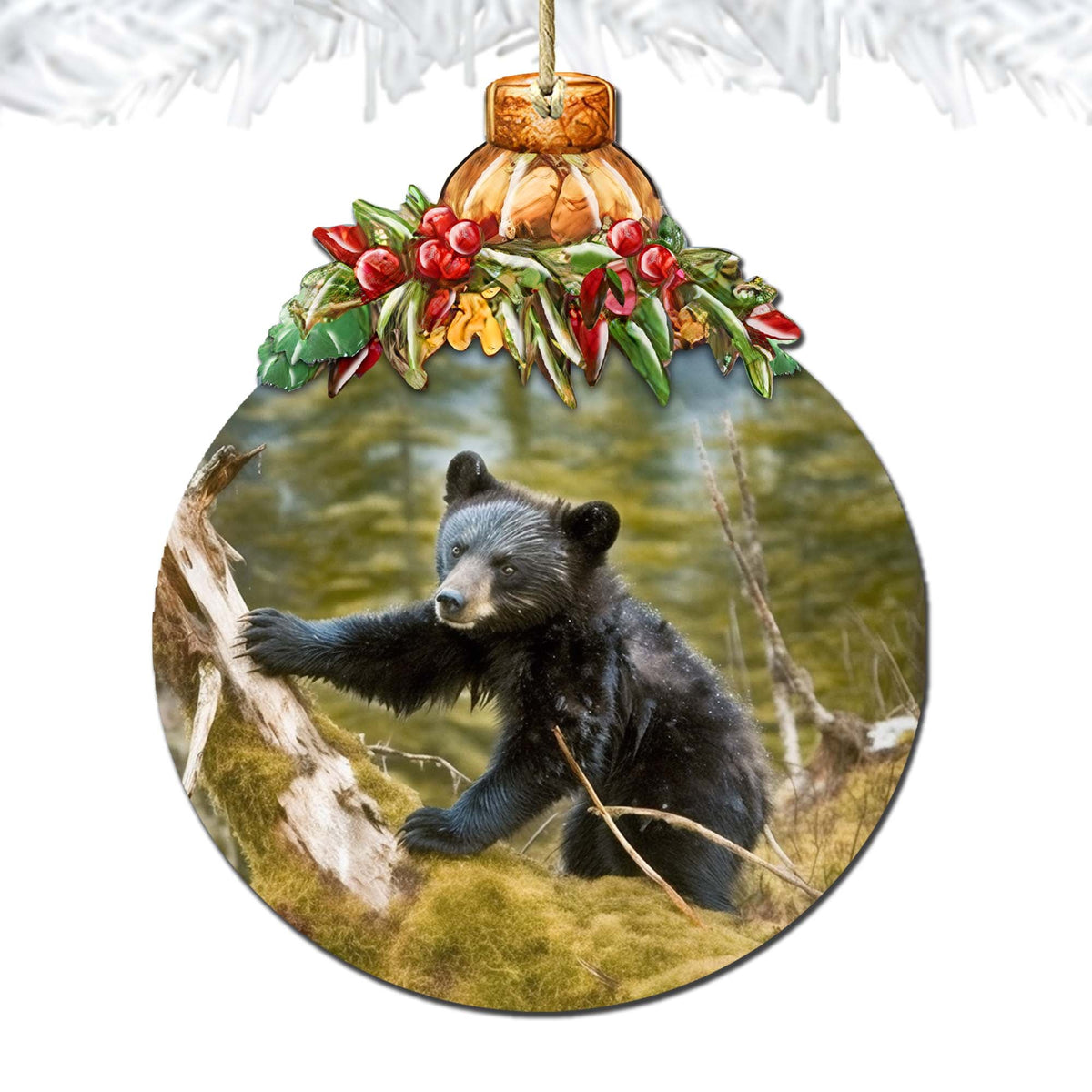 Black Bear Cubs in Alaskan Woods Wooden Ornaments by G.Debrekht - Wildlife Holiday Decor - 870038