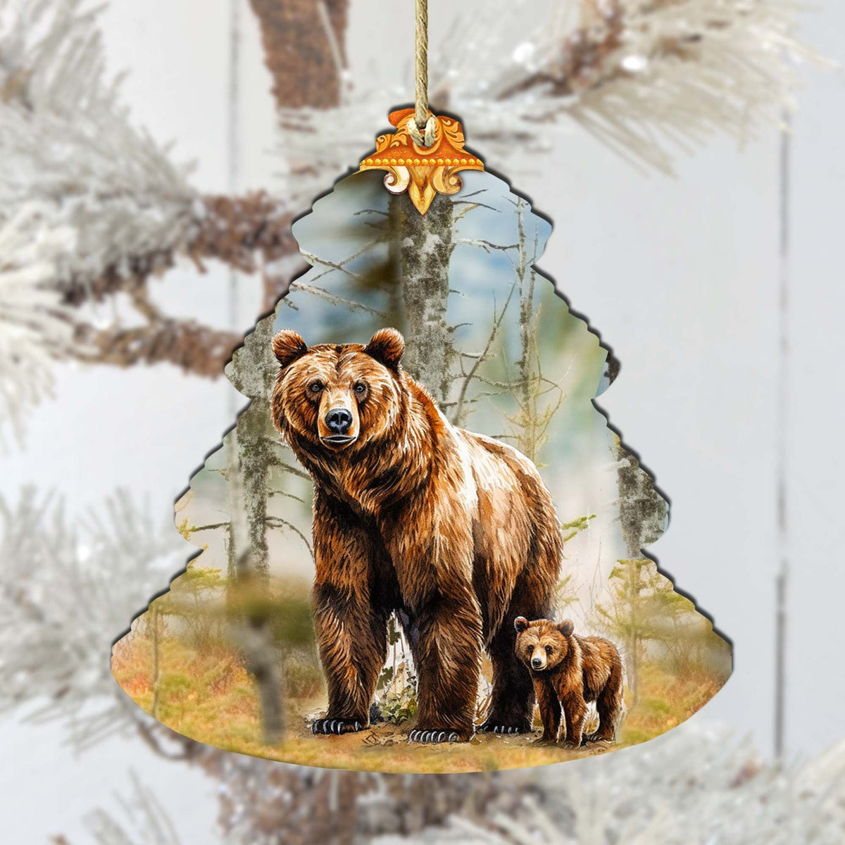 Forest Grizzly Bond Tree Wooden Ornaments by G.Debrekht - Wildlife Holiday Decor - 870010