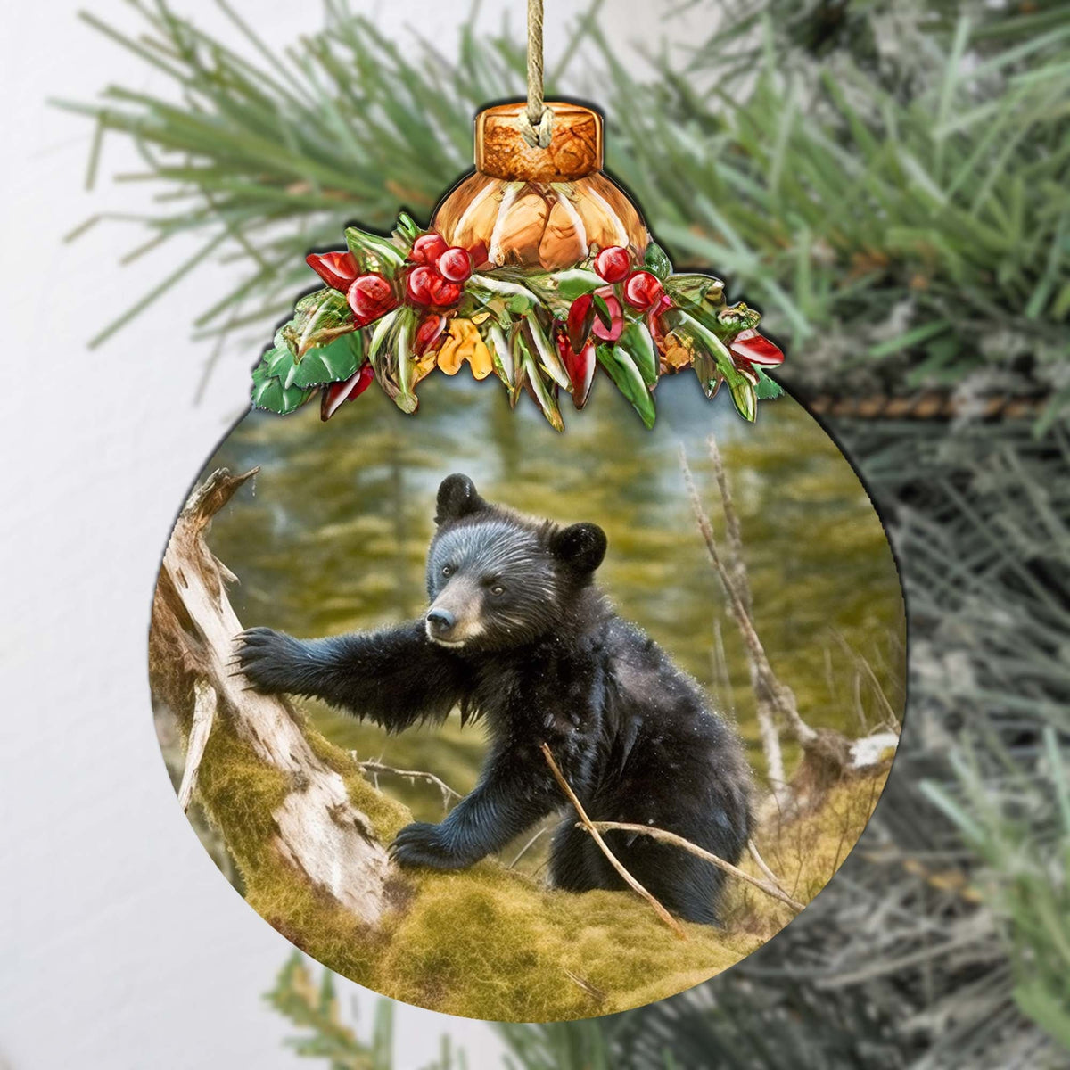Black Bear Cubs in Alaskan Woods Wooden Ornaments by G.Debrekht - Wildlife Holiday Decor - 870038