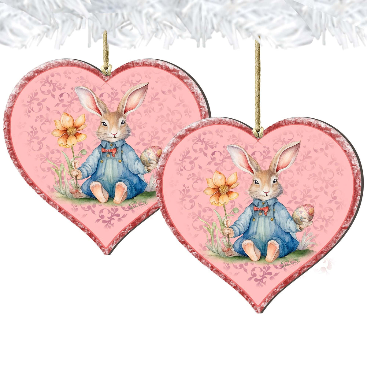 Easter Bunny Heart Wooden Ornaments by G. DeBrekht Easter Spring Decor - 8652780