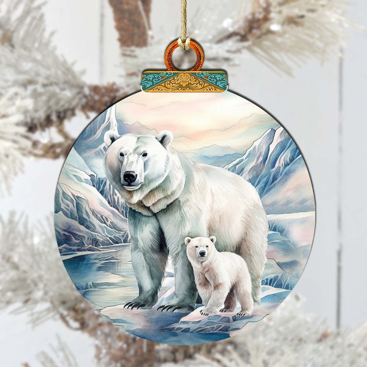 Polar Bear in Snowy Bliss Wooden Ornaments by G.Debrekht - Wildlife Holiday Decor - 870049