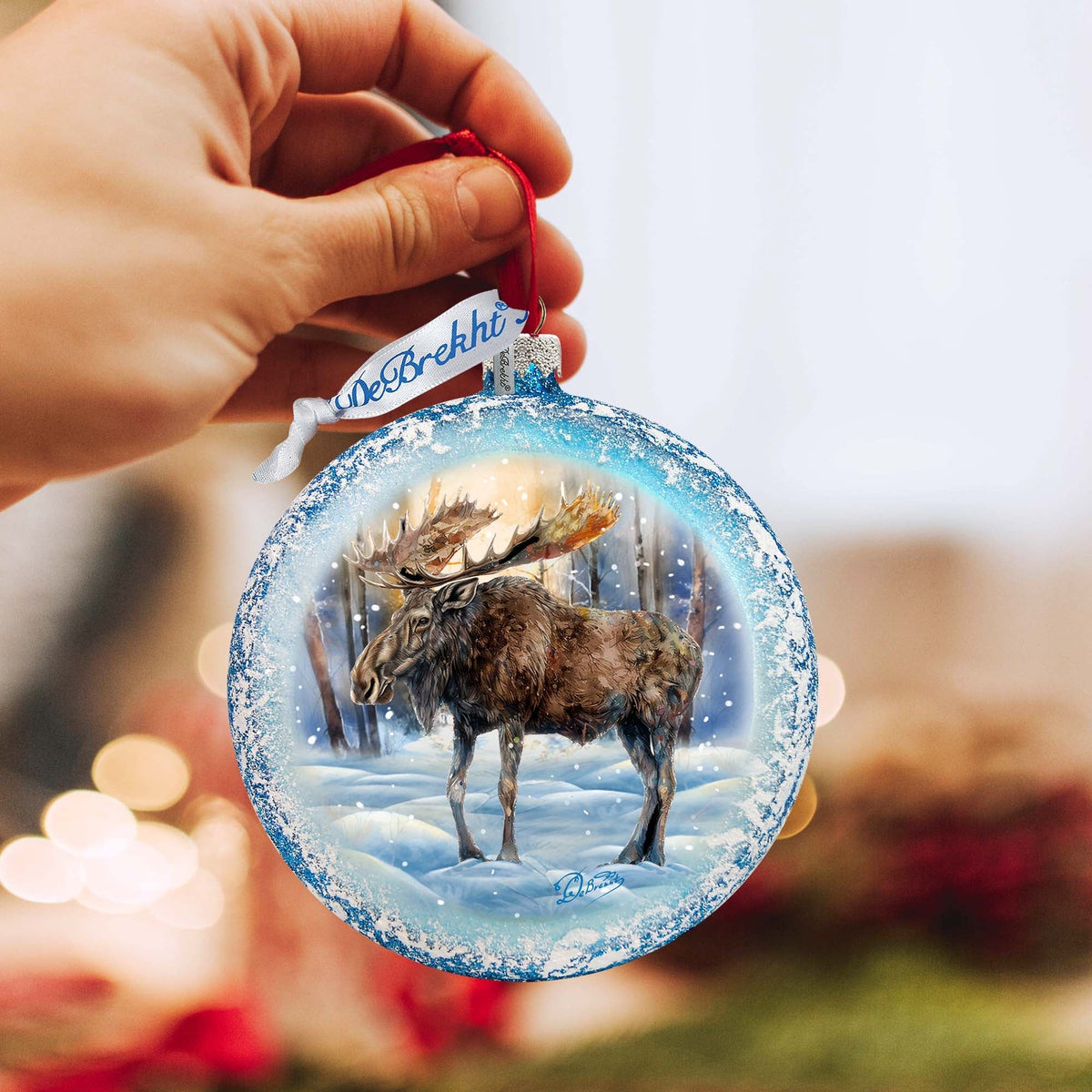 In the Heart of the Forest - Moose Medallion Glass Ornament by G. Debrekht - Wildlife Holiday Decor - 73383