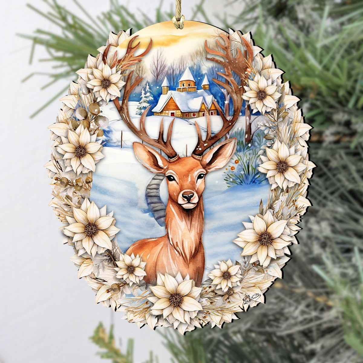 Majestic Forest Deer Wooden Ornaments by G. Debrekht Christmas Decor - 8611065