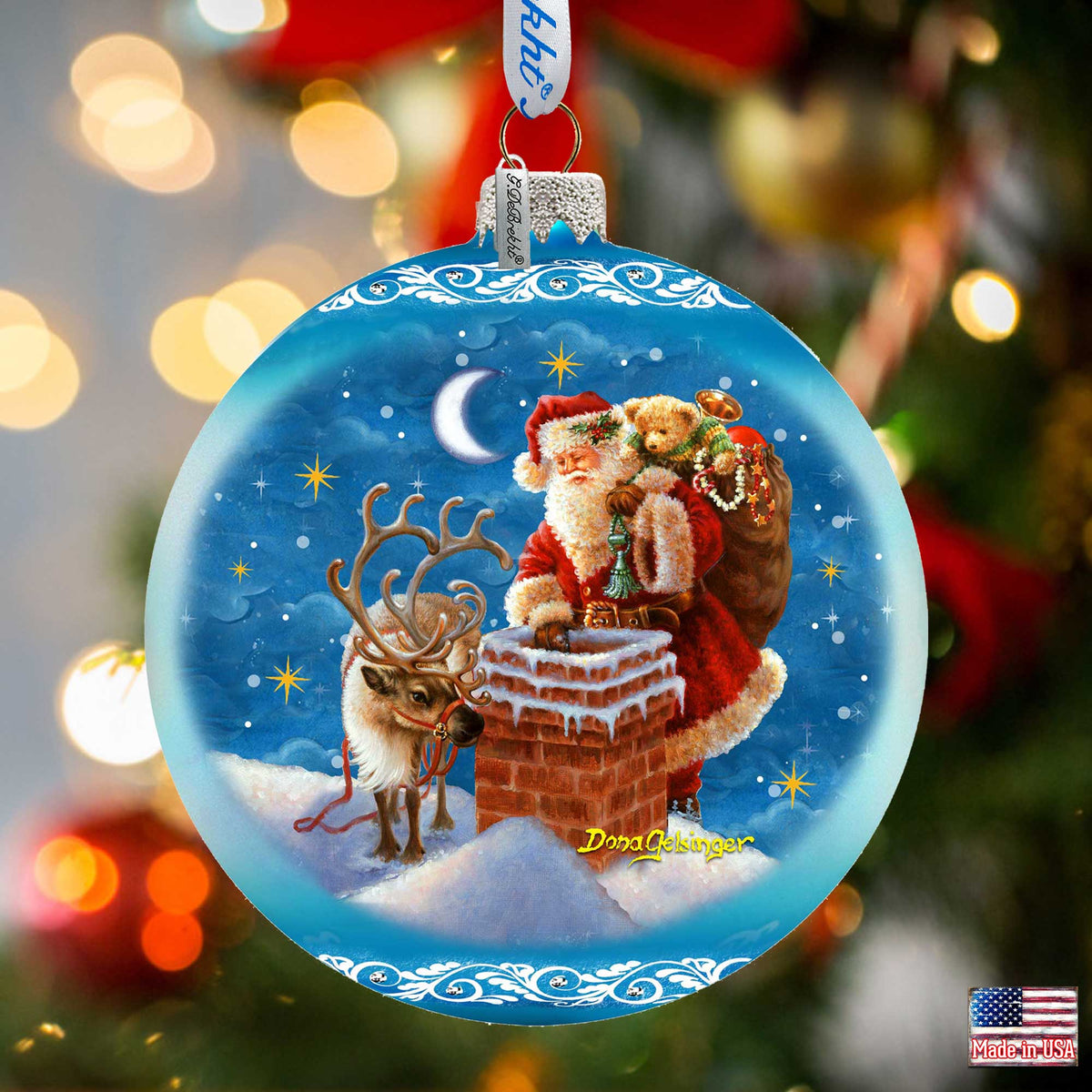 Christmas Arrival Lg Glass Ornament in Blue by Gelsinger - Christmas Decor - 73921B-DG