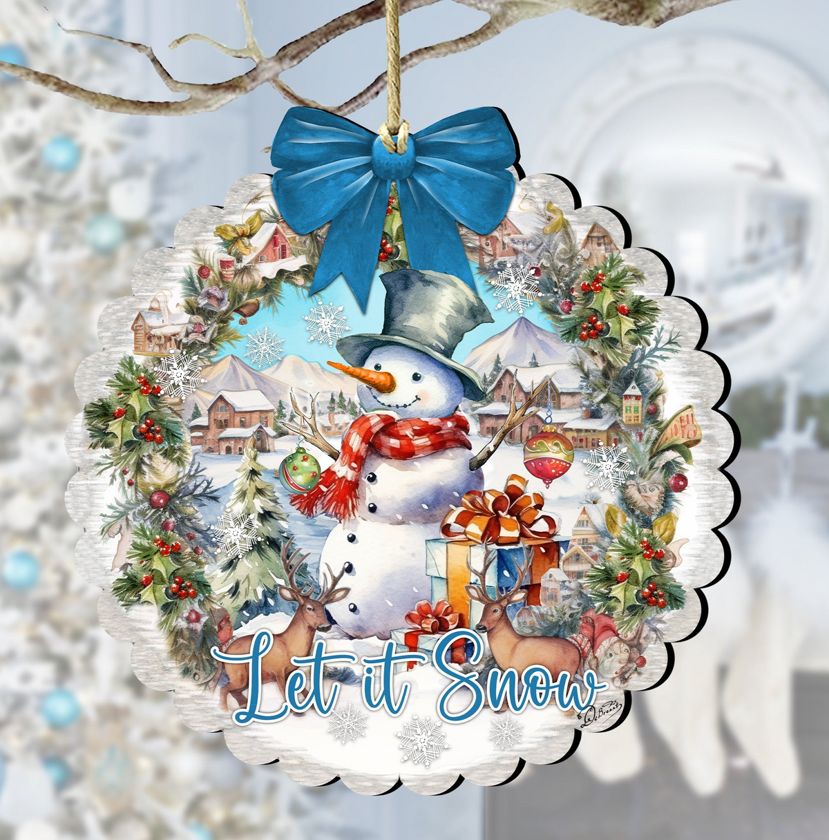 Let it Snow Wooden Ornaments by G. Debrekht Christmas Santa Snowman Decor - 933122