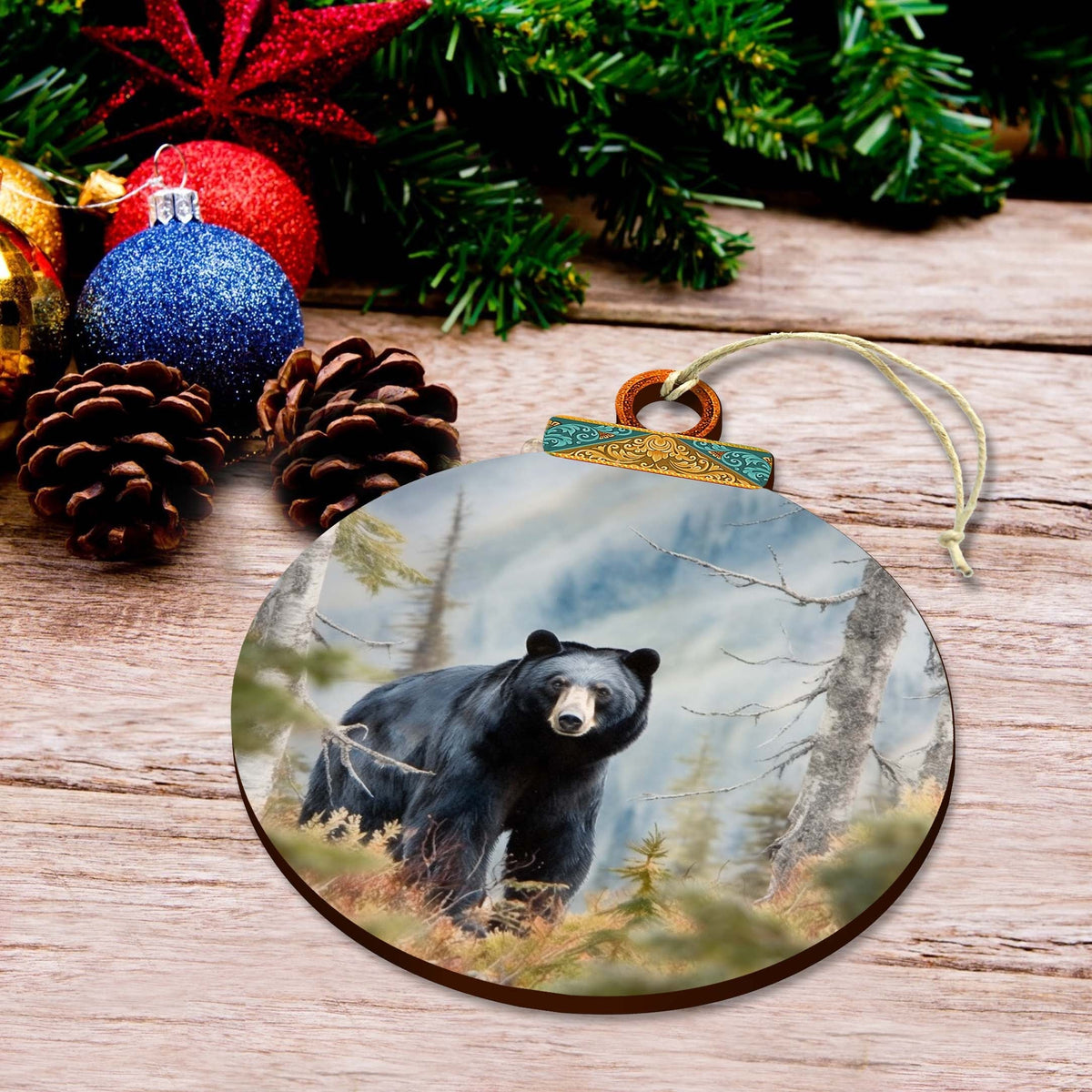Alaskan Black Bear Journey Wooden Ornaments by G.Debrekht - Wildlife Holiday Decor - 870072