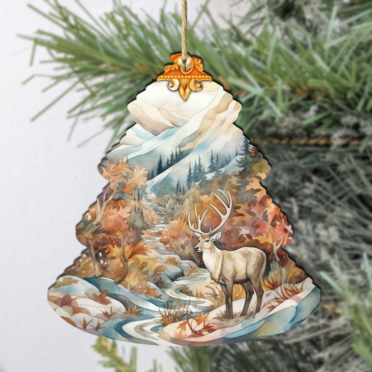 Snowy Summit Elk Tree Wooden Ornaments by G.Debrekht - Wildlife Holiday Decor - 870005