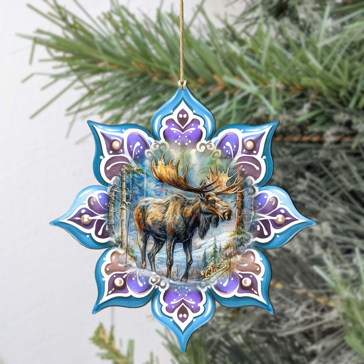 Moose Snowflake Wooden Ornaments by G. Debrekht - Nature Wildlife Decor - 8688414