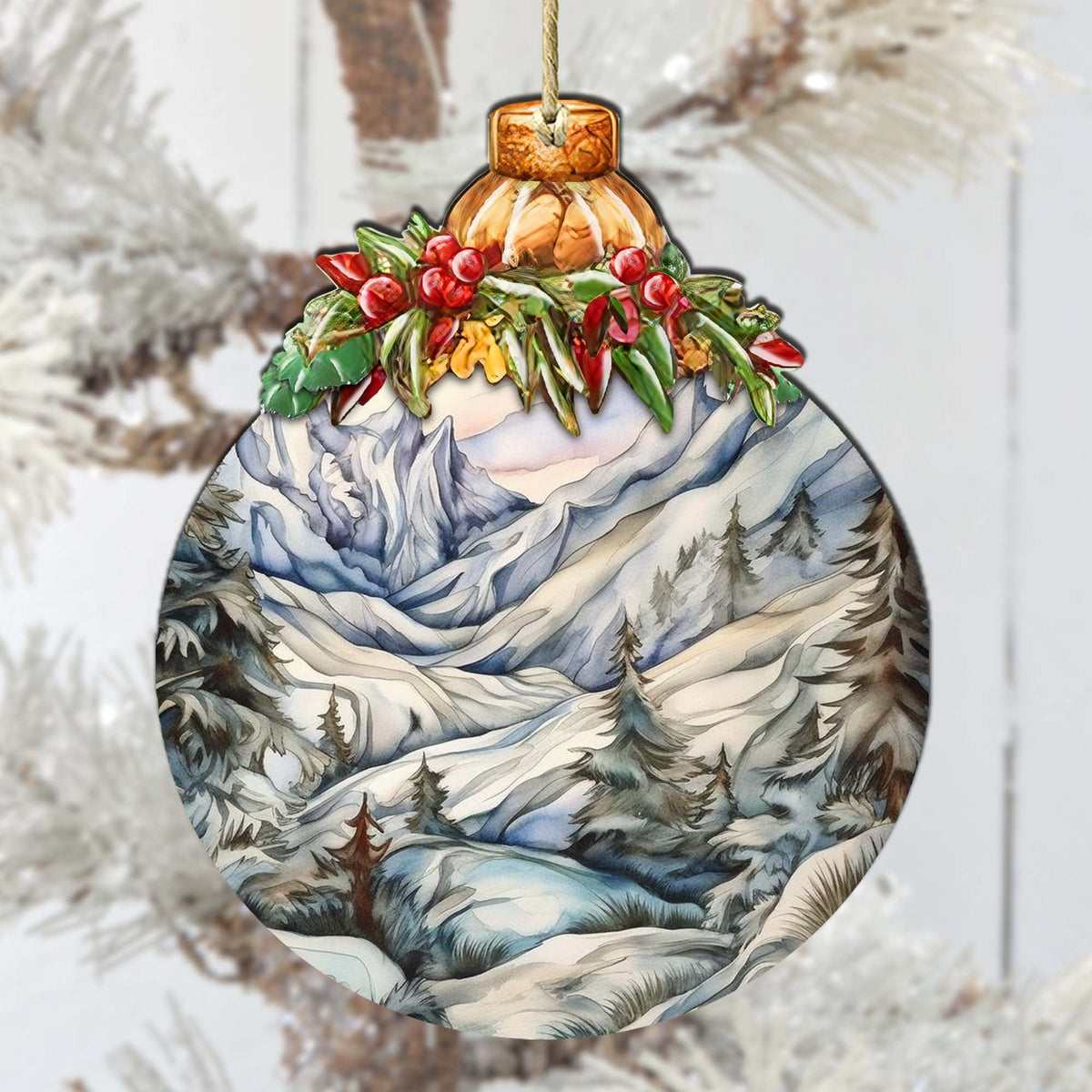 Beauty in Alaska's Snowy Peaks Wooden Ornaments by G.Debrekht - Wildlife Holiday Decor - 870036