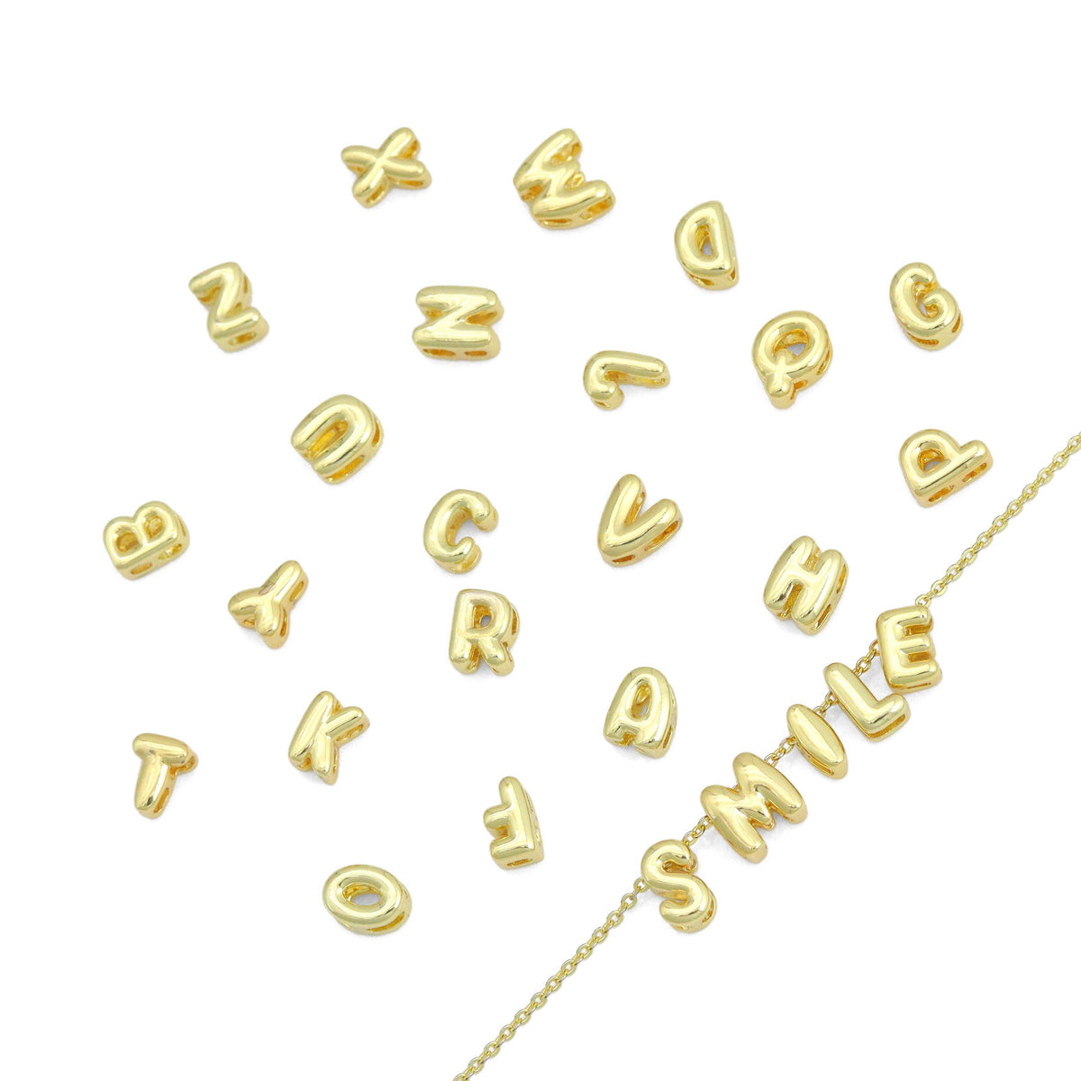 Gold Silver Cute Bubble Initial Charm, Alphabet Name Letter Charm,sku#LD700
