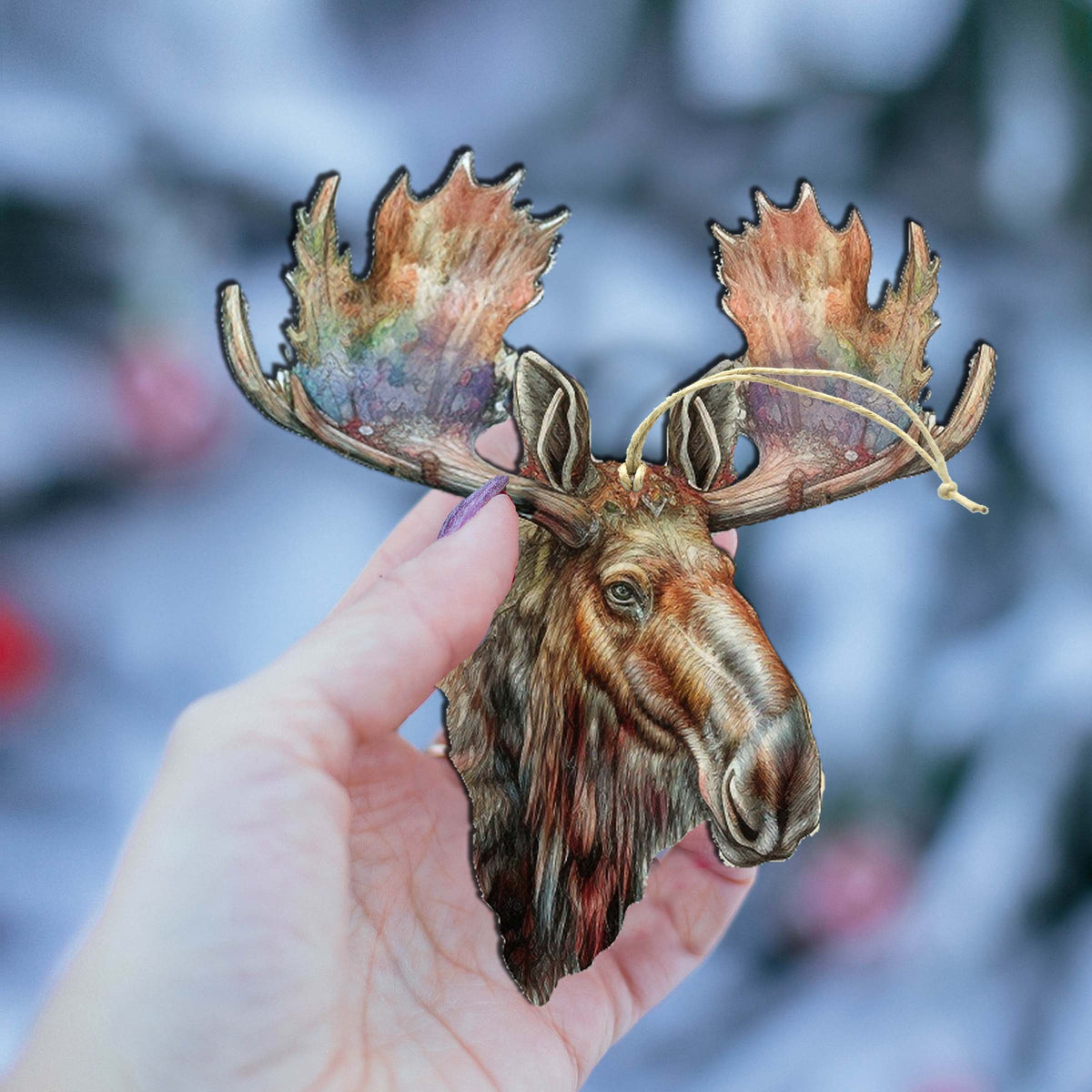 Mighty Moose Of Alaska Wooden Ornaments by G.Debrekht - Wildlife Holiday Decor - 8710108-2