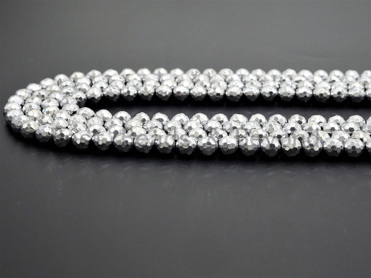 Natural Silver Hematite Beads-2mm/3mm/4mm/6mm/8mm/10mm/12mm Round Faceted Gemstone Beads-15inch Fullstrand-Metallic silver Beads, SKU#S118