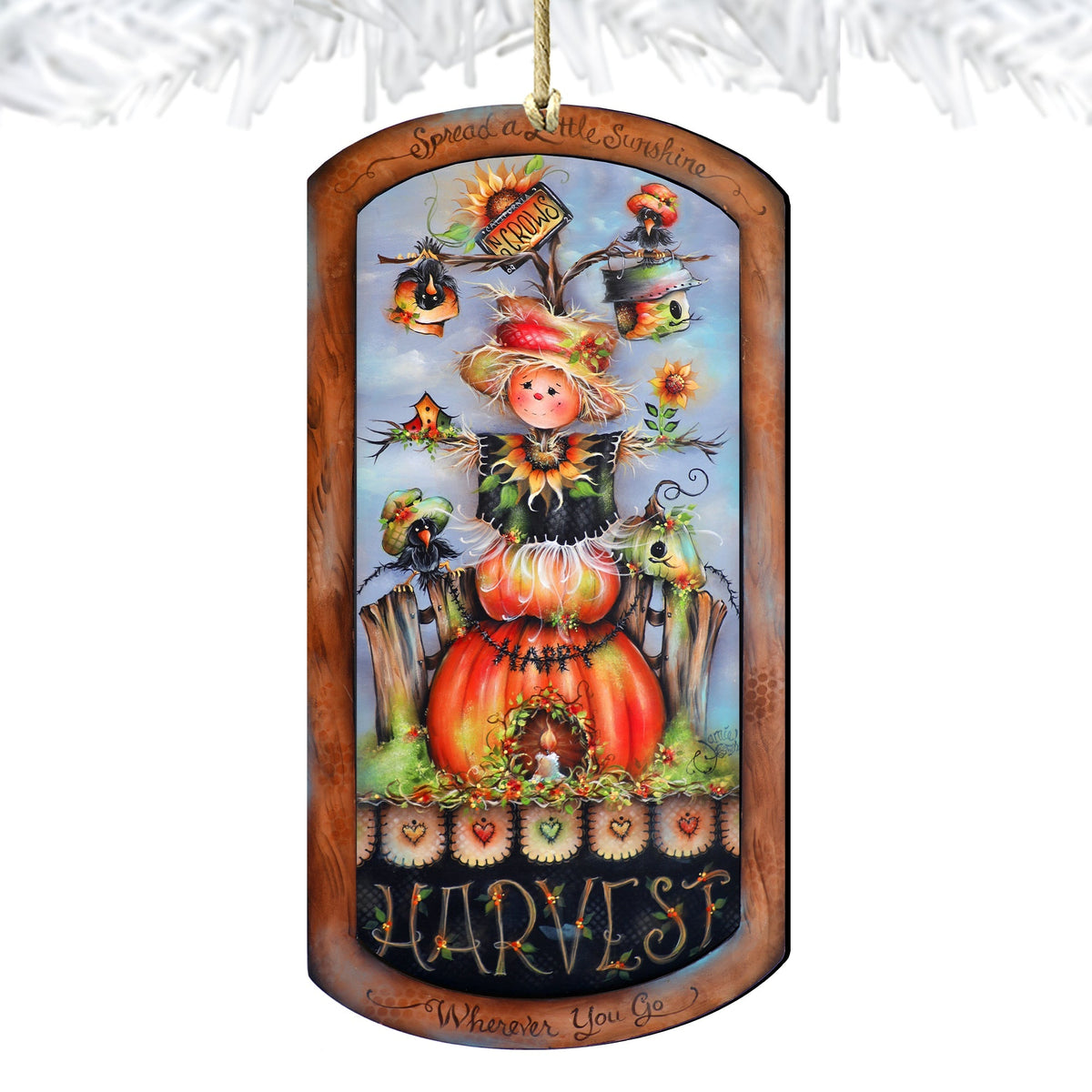 Harvest Pumpkin Scarecrow Wooden Ornaments by Jamie Mills-Price Thanksgiving Decor - 8611075-MP