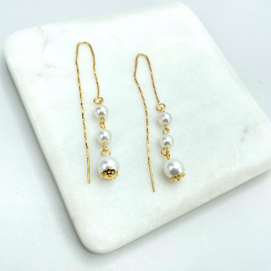 Boucles d'oreilles pendantes Luxus Accessories en plaqué or 18 carats avec grandes perles