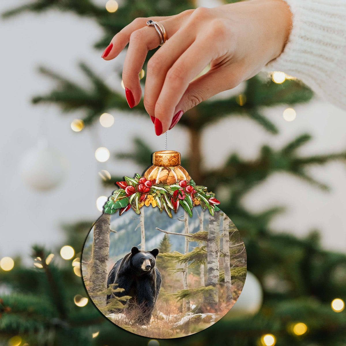Alaskan Black Bear Harmony Wooden Ornaments by G.Debrekht - Wildlife Holiday Decor - 870034