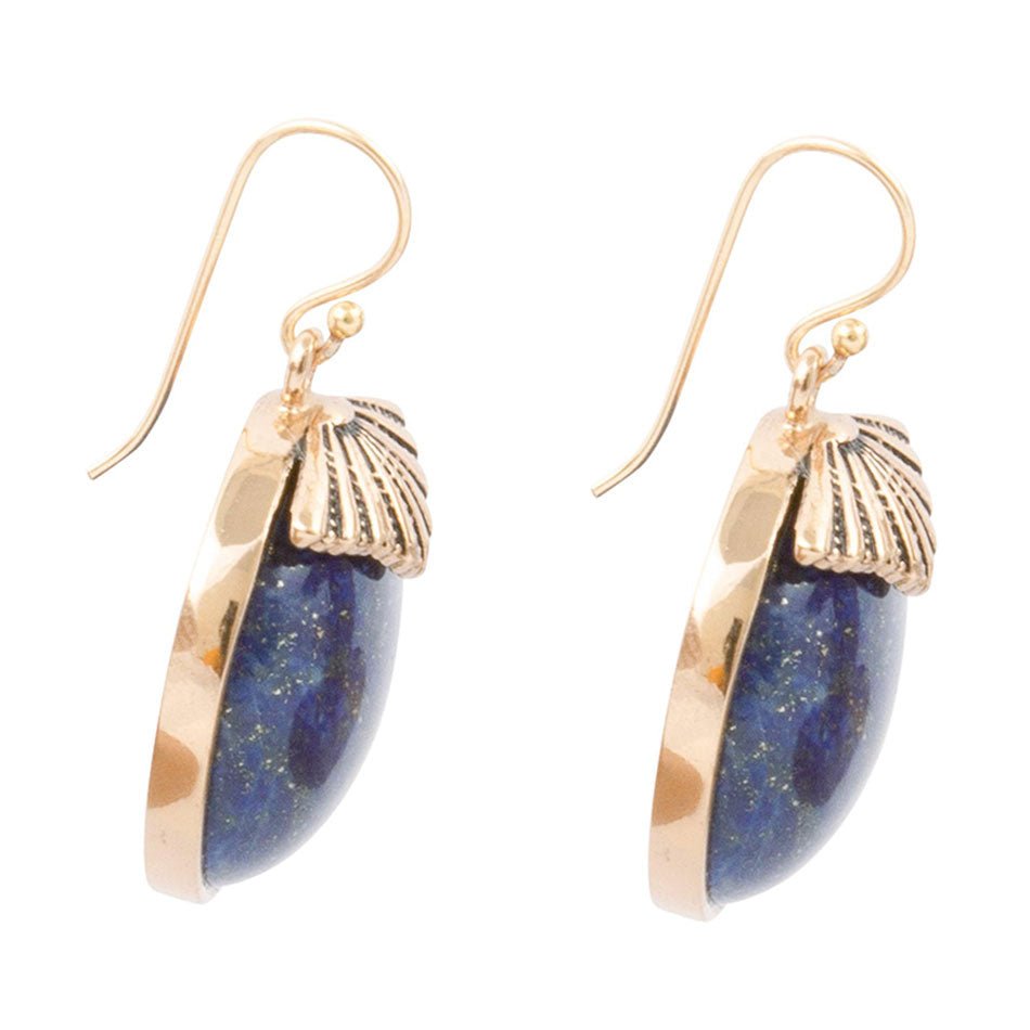 Blue Lapis Circle Golden Drop Earrings