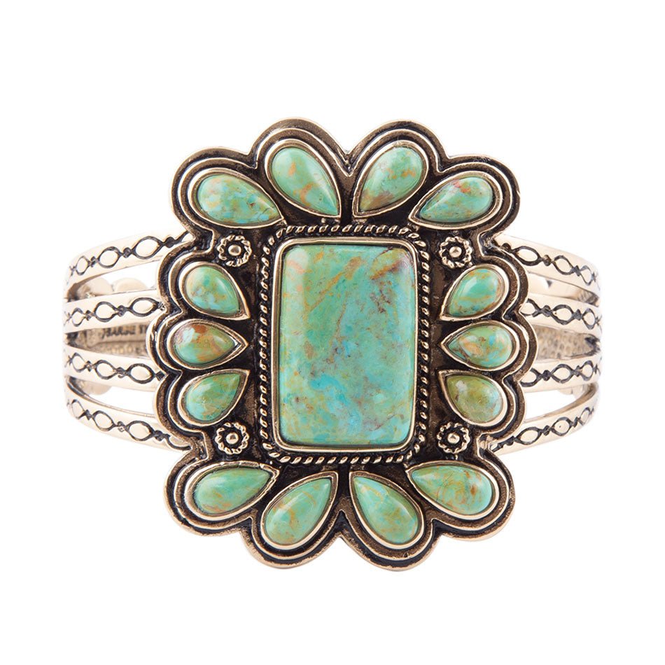 Blue Turquoise Golden Statement Cuff Bracelet