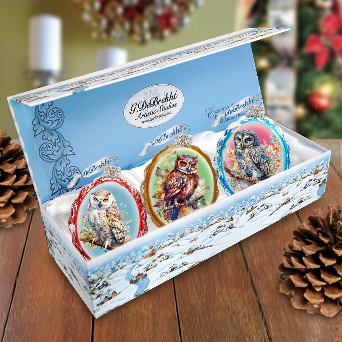 Wise Owls Mercury Glass Ornaments Set of 3 by G. Debrekht - Wildlife Holiday Decor - 770146S3