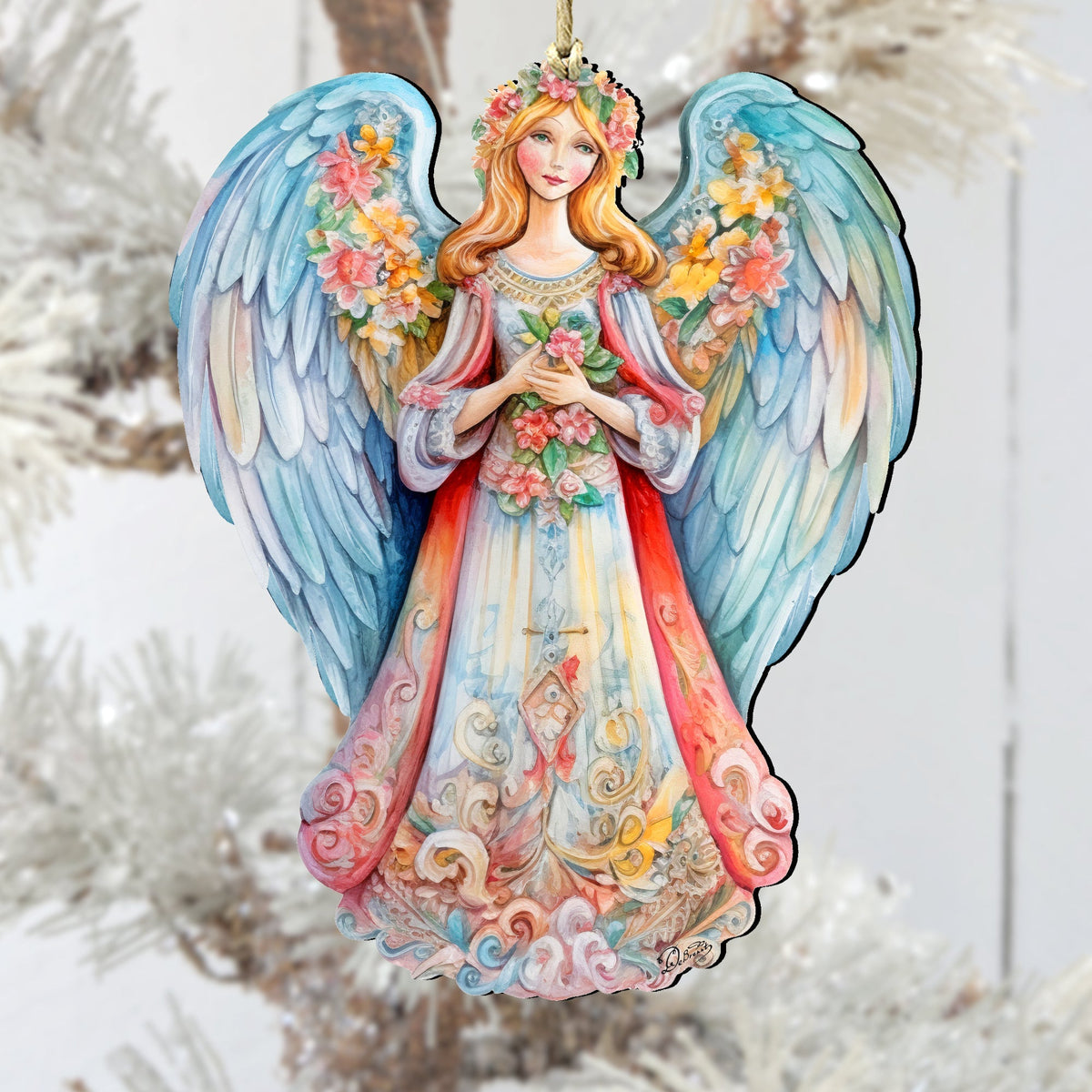 Blue Floral Angel Wooden Ornaments by G. DeBrekht Nativity Holiday Decor - 8611024