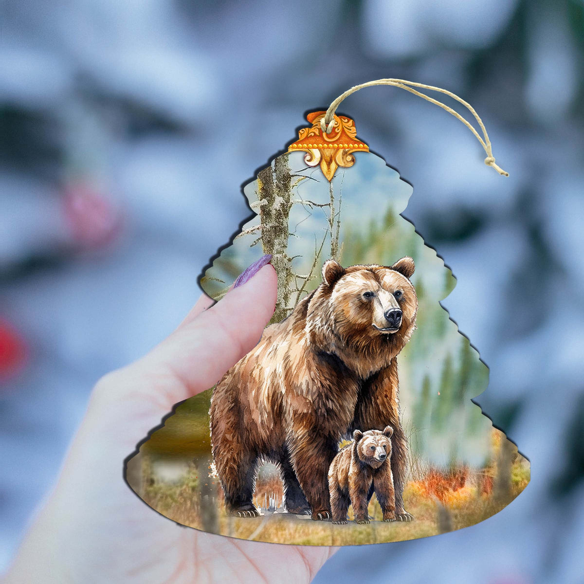 Grizzly Family Glade Tree Wooden Ornaments by G.Debrekht - Wildlife Holiday Decor - 870009