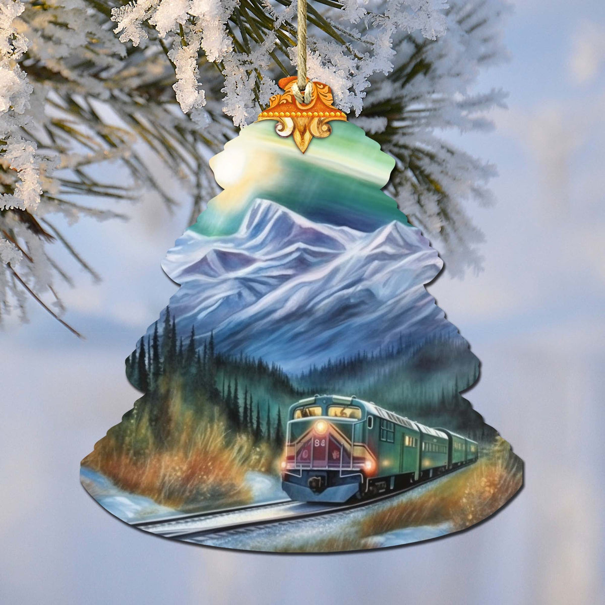 Arctic Aurora Express Tree Wooden Ornaments by G.Debrekht - Wildlife Holiday Decor - 870001