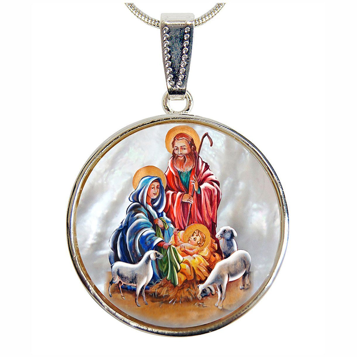Holy Family Silver Plated Mother of Pearl Jewelry Necklace - 43050
