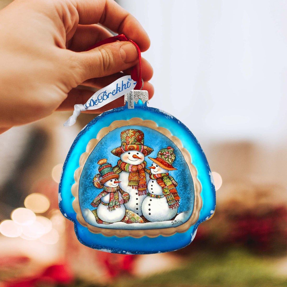 Snowman Family Rainbow Glass Ornament by G. Debrekht - Christmas Santa Snowman Decor - 756-020