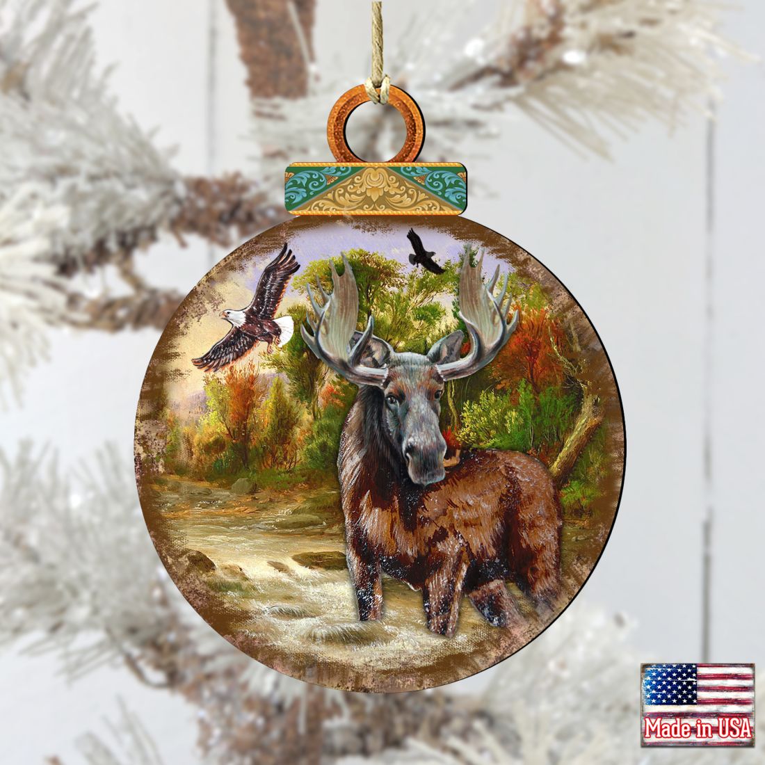 Woodsy Moose Ball Wooden Ornaments by G. DeBrekht - Wildlife Holiday Decor - 8025215