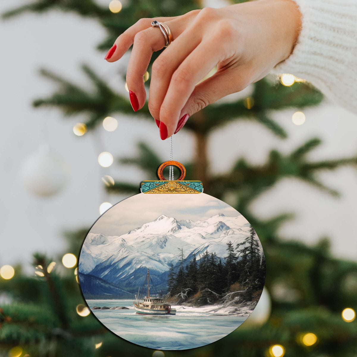 Alaskan Mountain Fishing Wooden Ornaments by G.Debrekht - Wildlife Holiday Decor - 870069