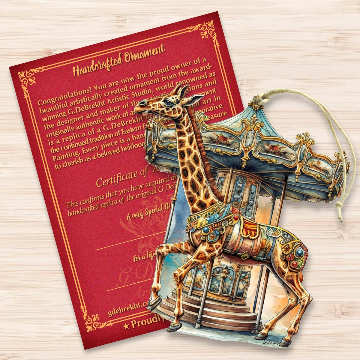 Carousel Giraffe Wooden Ornaments by G. Debrekht Christmas Decor - 8611028