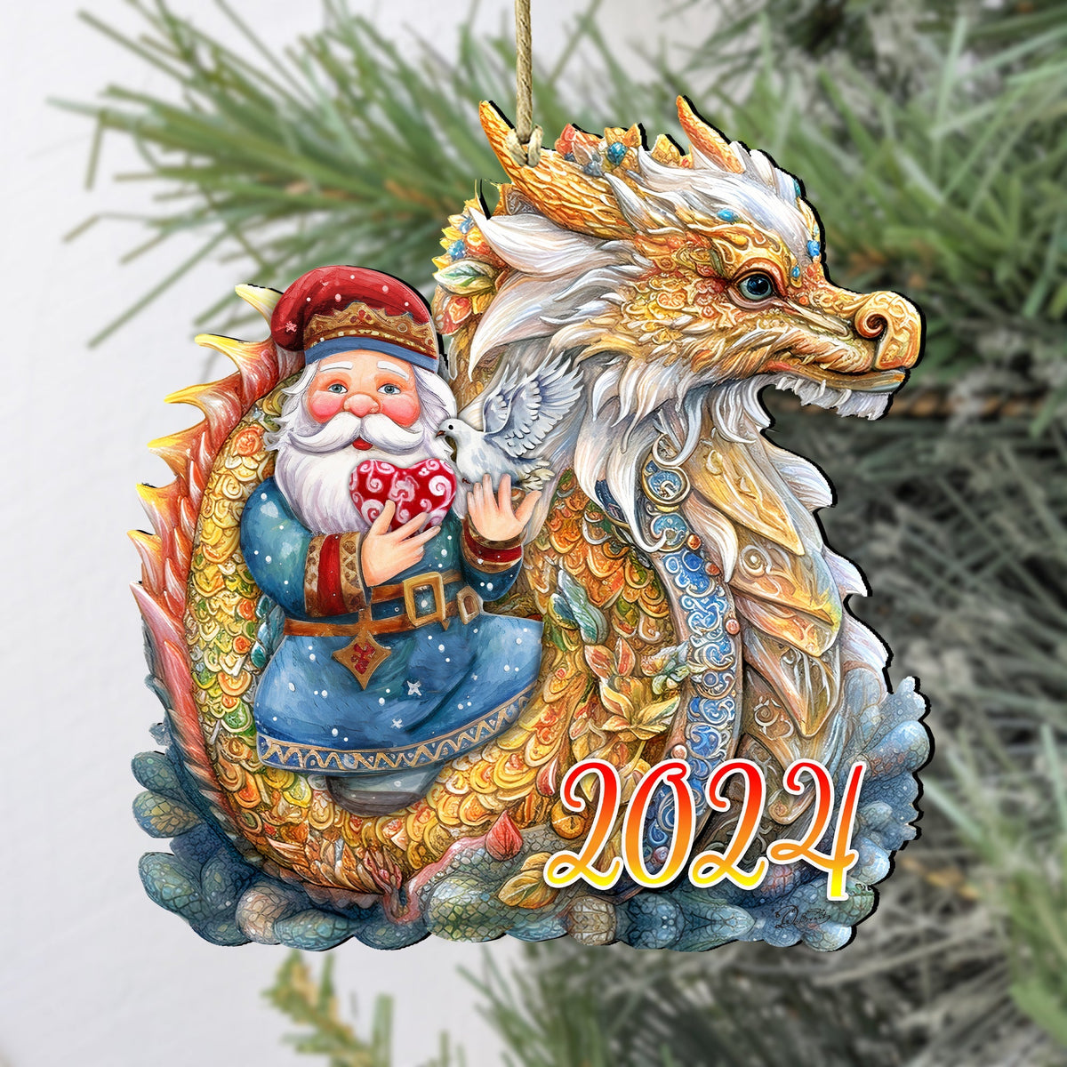 Santa with Dragon Wooden Ornaments by G. Debrekht Christmas Decor - 8611088-24