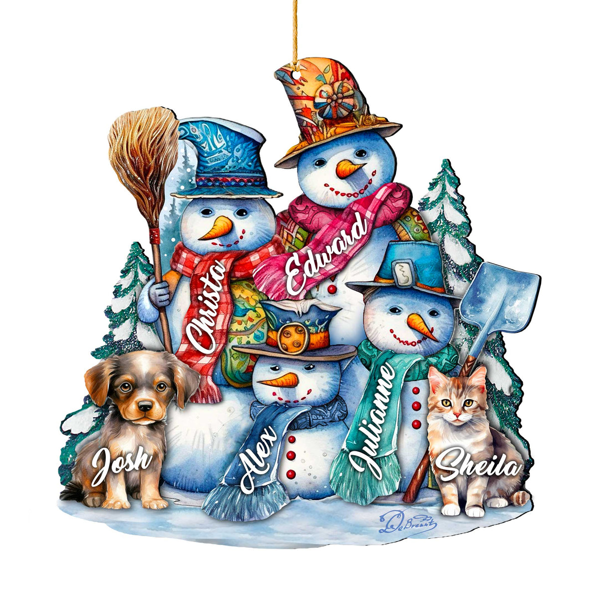 Personalized Snowman Happy Family Christmas Ornaments - Family Member Names Wooden Ornaments by G. Debrekht - Christmas Decor - 8652755P